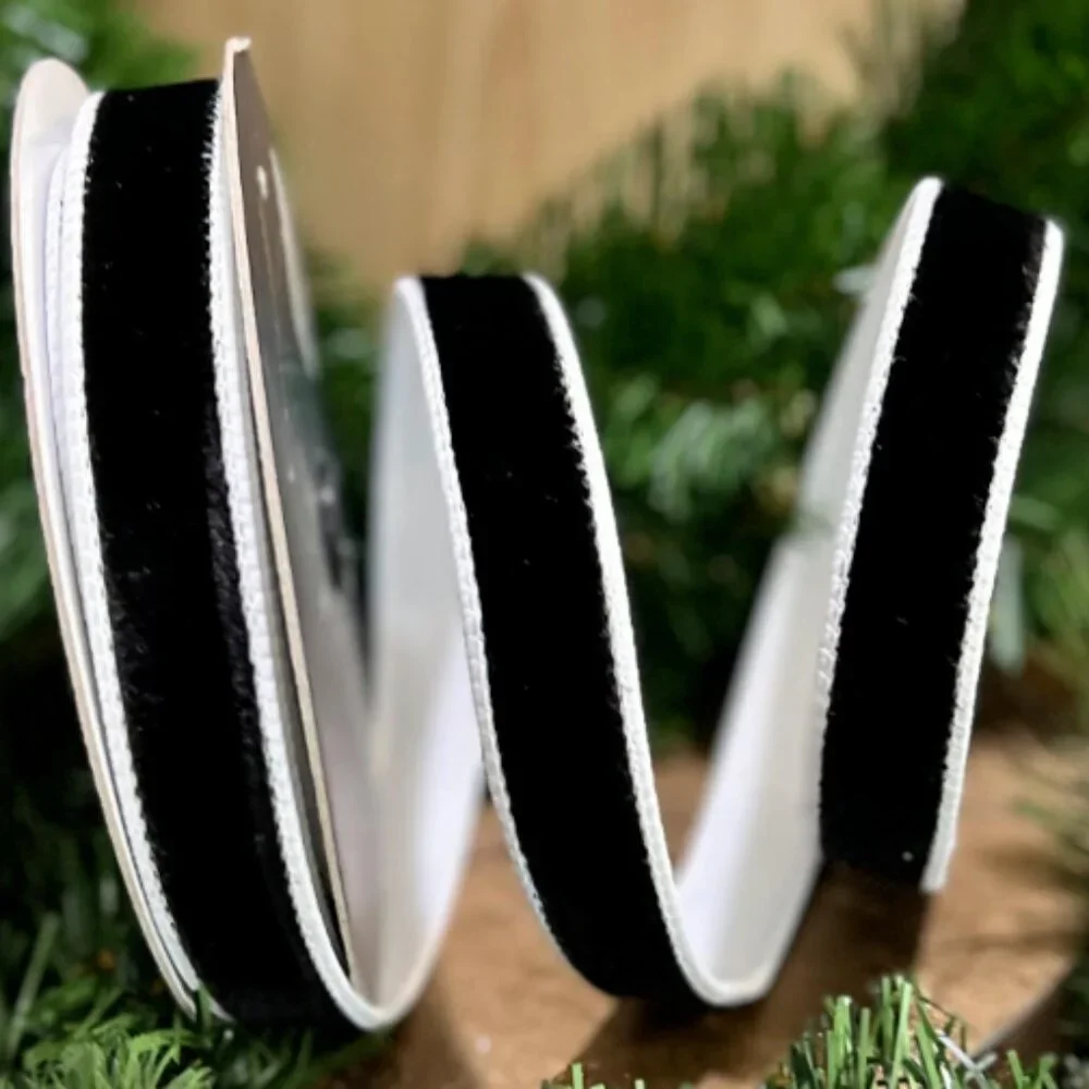 Black Two Tone Velvet Farrisilk 1 inch Christmas Ribbon for Tree Trim 10 yards